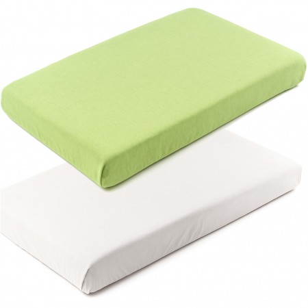 2-pak prześcieradła 60x120 cm z gumką, jersey, białe/zielone