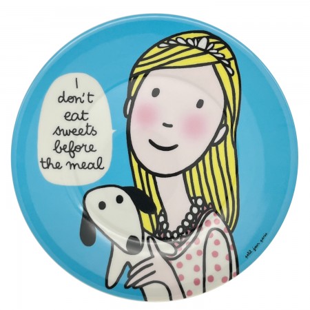Talerz dla dzieci "I don't eat sweets before the meal" 18cm, Petit Jour Paris