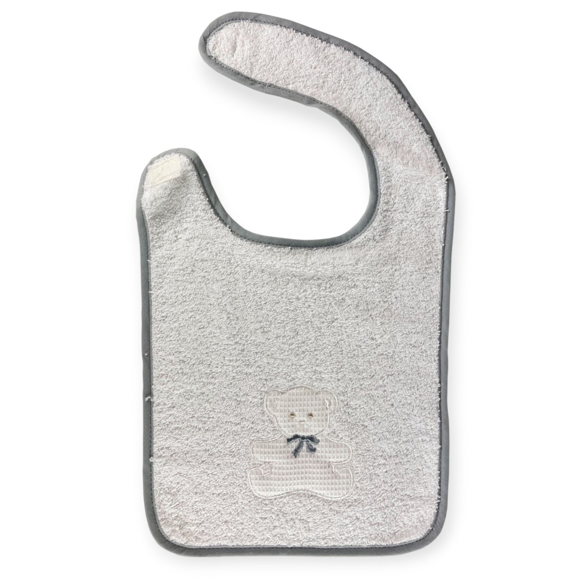 Śliniak dla noworodka bawełniany Miś biało-szary