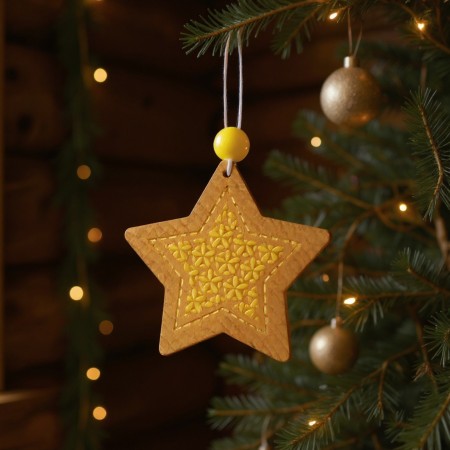 Gwiazda ciemnożółta, świąteczna zawieszka drewniana | Dadum