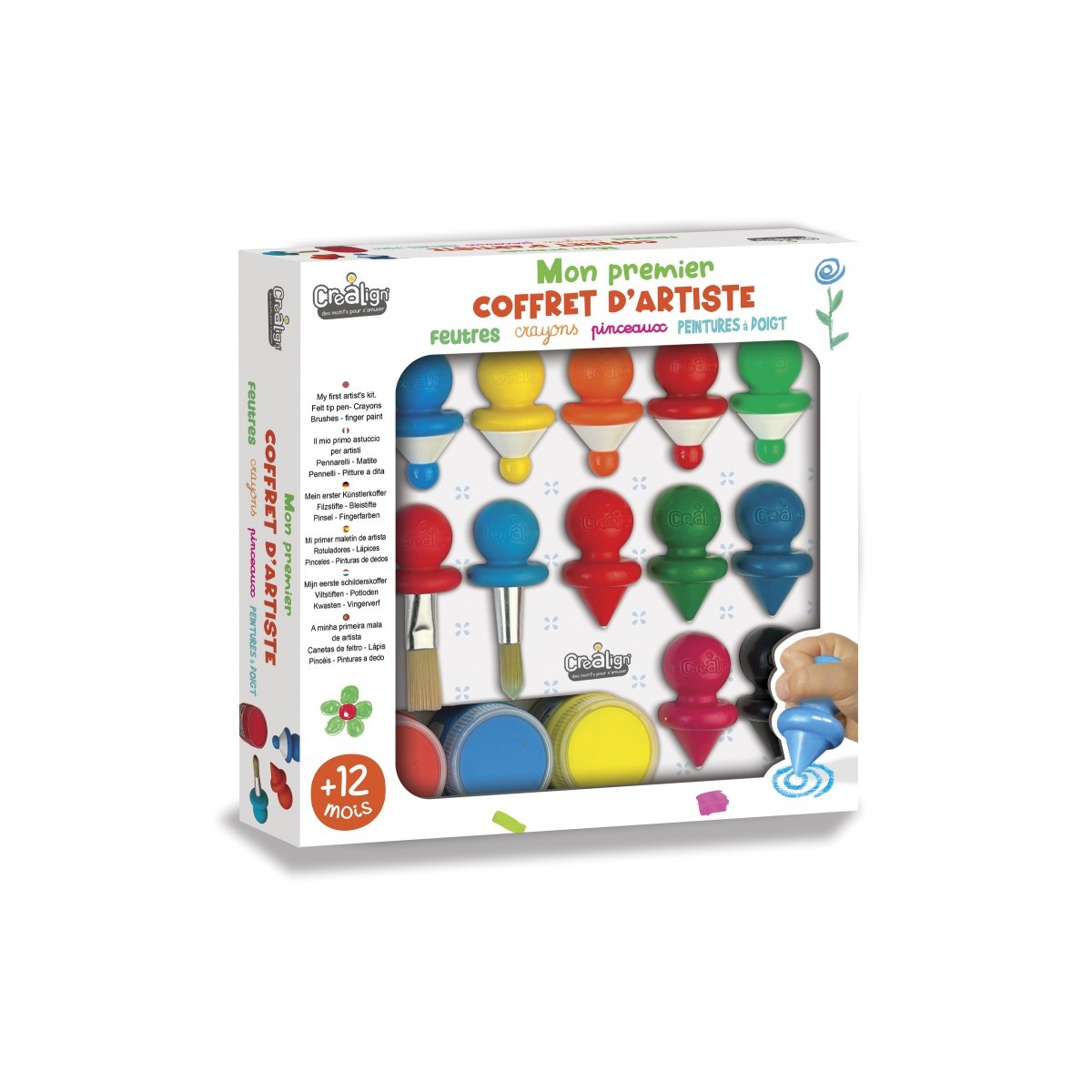 Duży zestaw artystyczny dla rocznego dziecka - kredki, flamastry, farby i pędzle, Crea Lign'