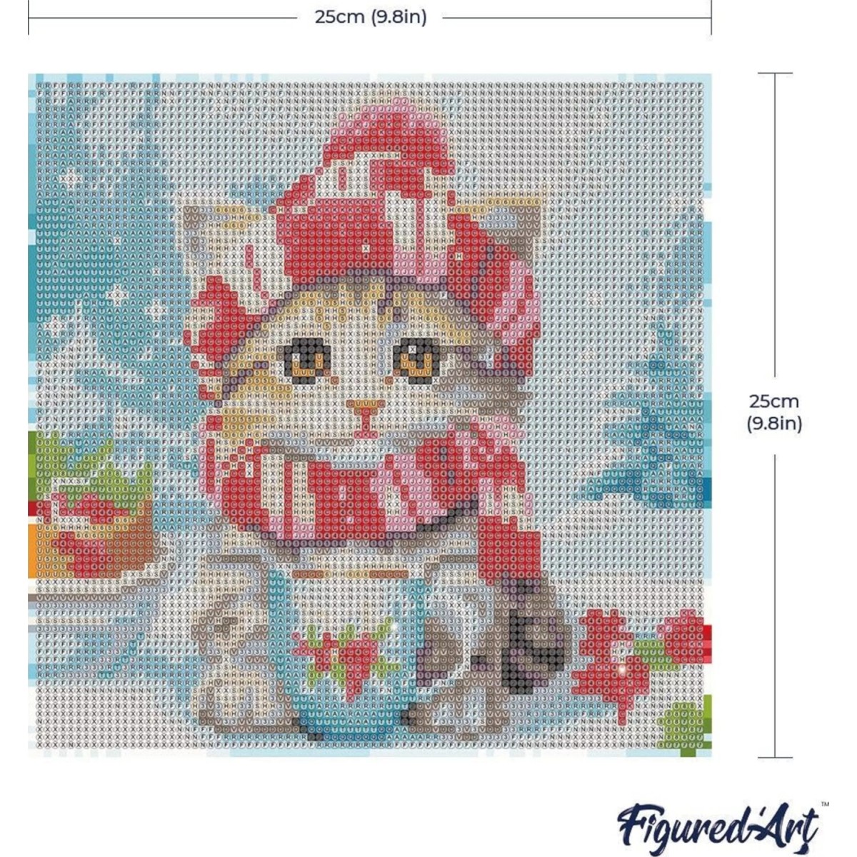 Świąteczny haft diamentowy - Uroczy kot z czerwonym szalikiem -  25x25 cm z ramką