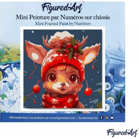 Świąteczne malowanie po numerach - Uroczy renifer - 20 x 20 cm z ramką