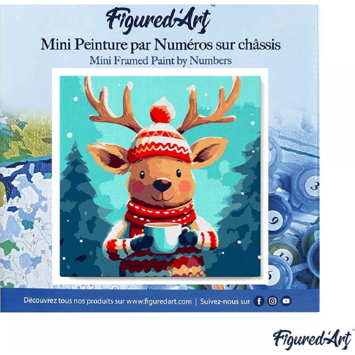 Świąteczne malowanie po numerach - Renifer w sweterku - 20 x 20 cm z ramką
