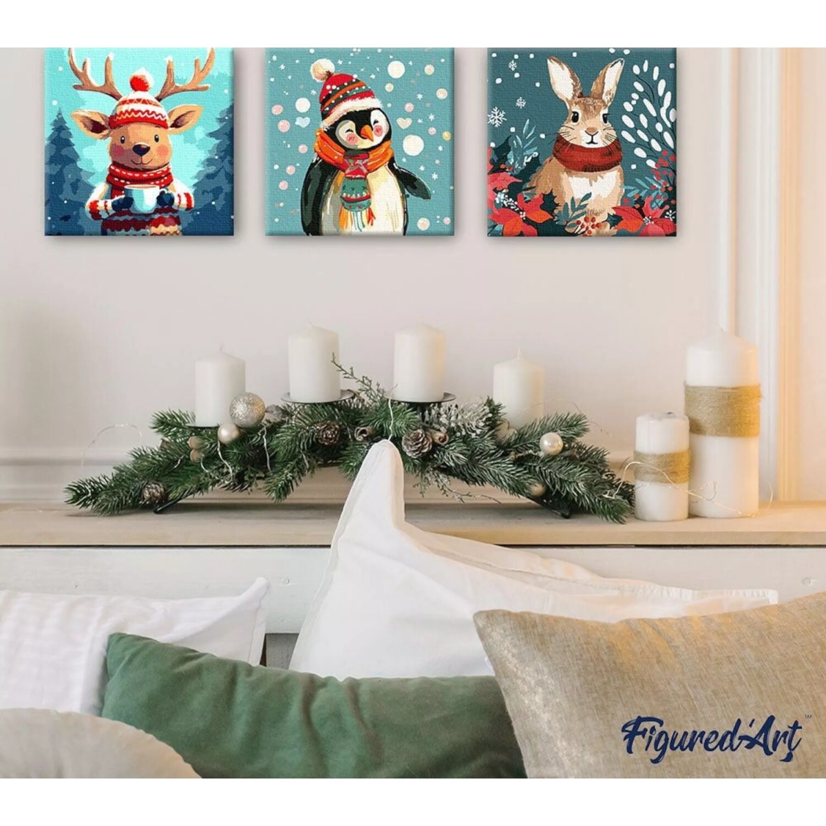 Świąteczne malowanie po numerach - Renifer w sweterku - 20 x 20 cm z ramką