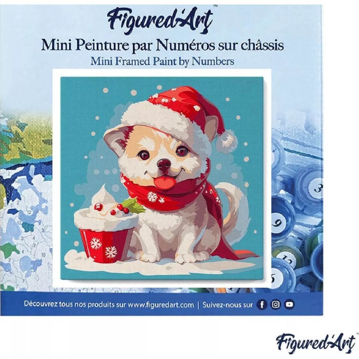 Świąteczne malowanie po numerach - Szczeniak z szalikiem - 20 x 20 cm z ramką