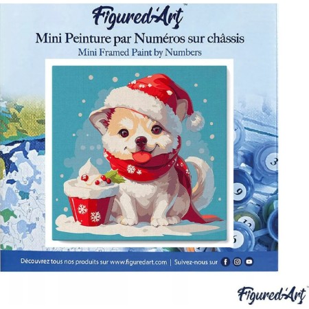 Świąteczne malowanie po numerach - Szczeniak z szalikiem - 20 x 20 cm z ramką