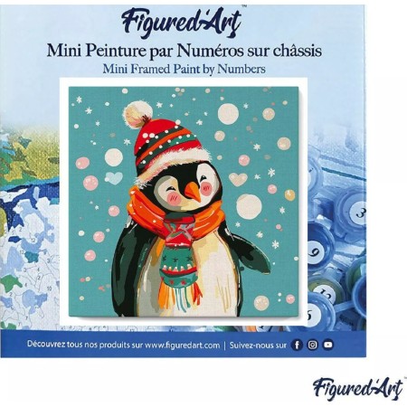 Świąteczne malowanie po numerach - Pingwin - 20 x 20 cm z ramką