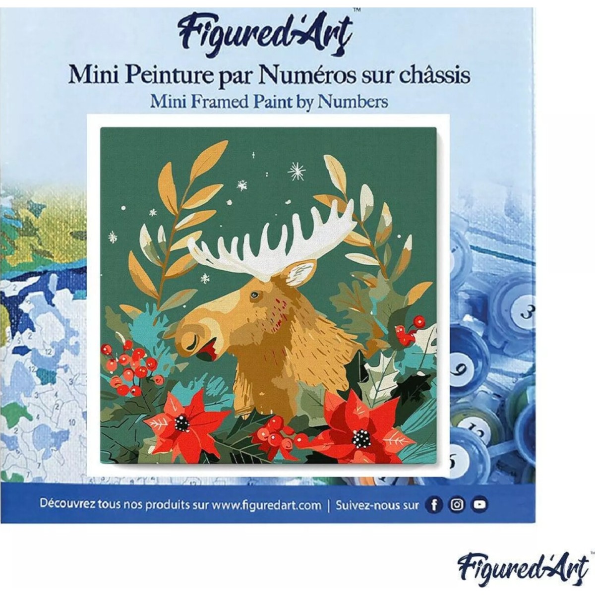 Świąteczne malowanie po numerach - Łoś - 20 x 20 cm z ramką