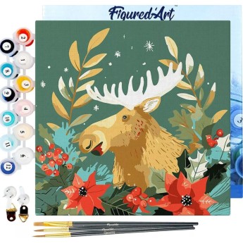 Świąteczne malowanie po numerach - Łoś - 20 x 20 cm z ramką