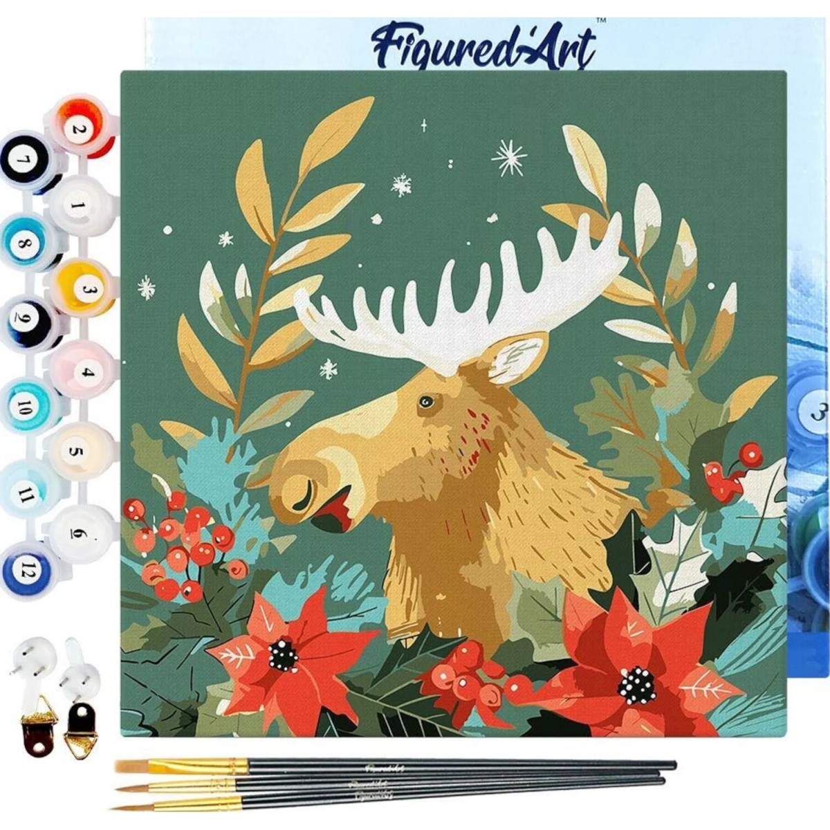 Świąteczne malowanie po numerach - Łoś - 20 x 20 cm z ramką