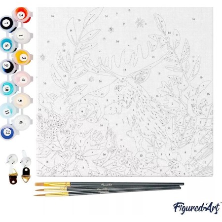 Świąteczne malowanie po numerach - Łoś - 20 x 20 cm z ramką