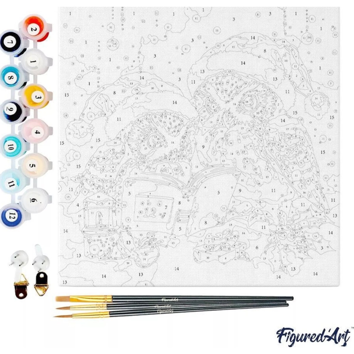 Mini obraz do malowania po numerach 20 x 20 cm z ramką Sowy Święty Mikołaj czyta