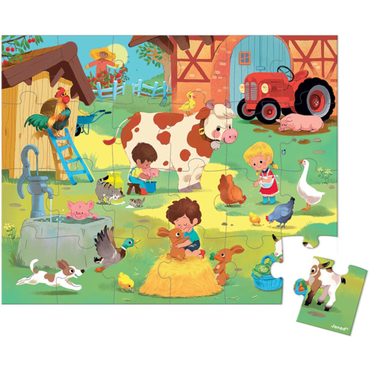 Puzzle Dzień na farmie 24 elementy – duże 50×40 cm 3+ Janod