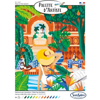 Malowanie po numerach "Dom z ogrodem w Marrakeszu" podobrazie 25x32,5cm