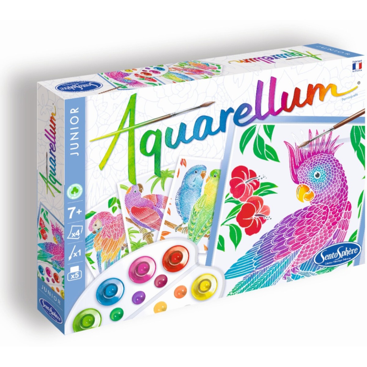 Aquarellum Papugi 4 plansze do malowania i farby, SentoSphere