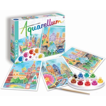Zestaw Aquarellum Stolicy 3 obrazy do malowania i farby, SentoSphere