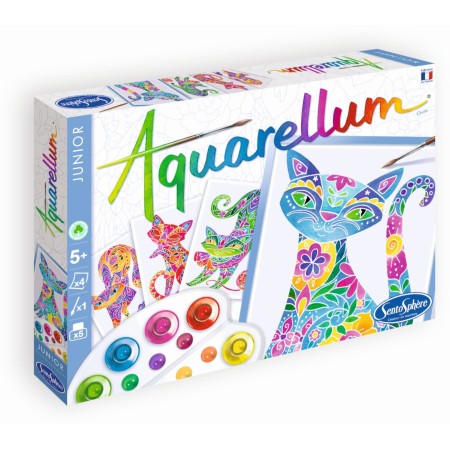 Aquarellum Koty w Kwiaty 4 obrazy do malowania i farby, SentoSphere