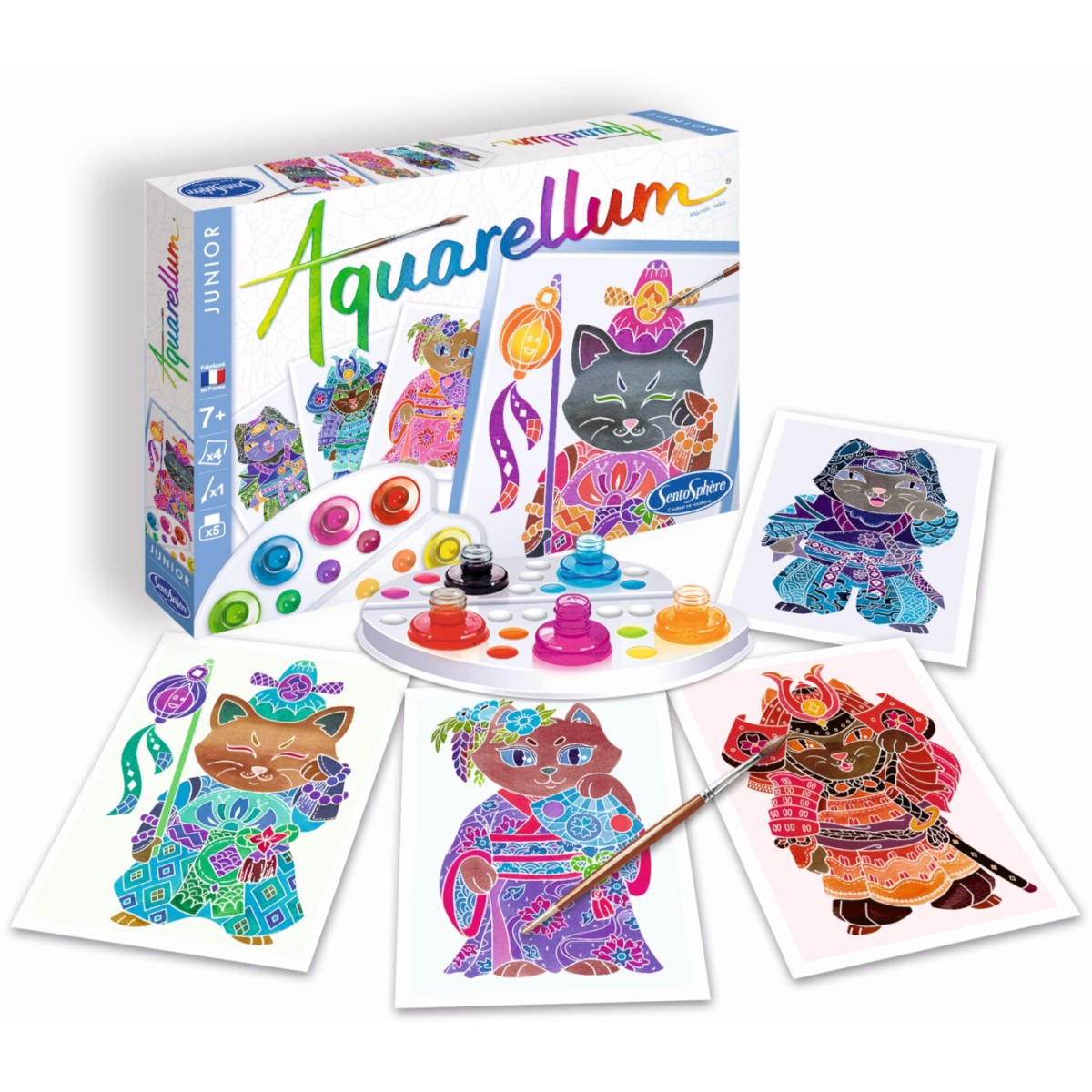 Aquarellum Junior Maneki Neko 4 obrazy do malowania i farby, SentoSphere