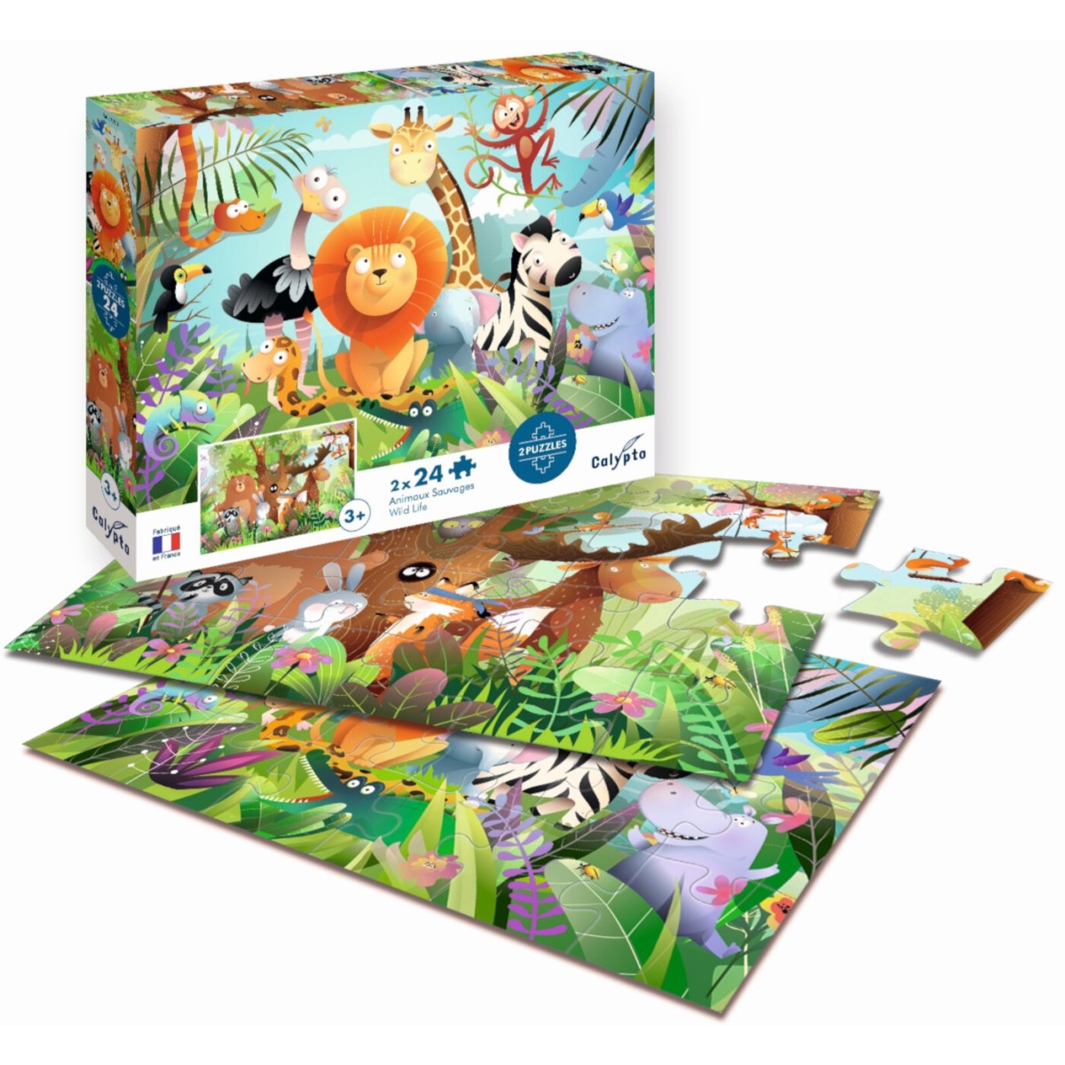Puzzle 2x24 elementy Dzikie Zwierzęta, Calypto