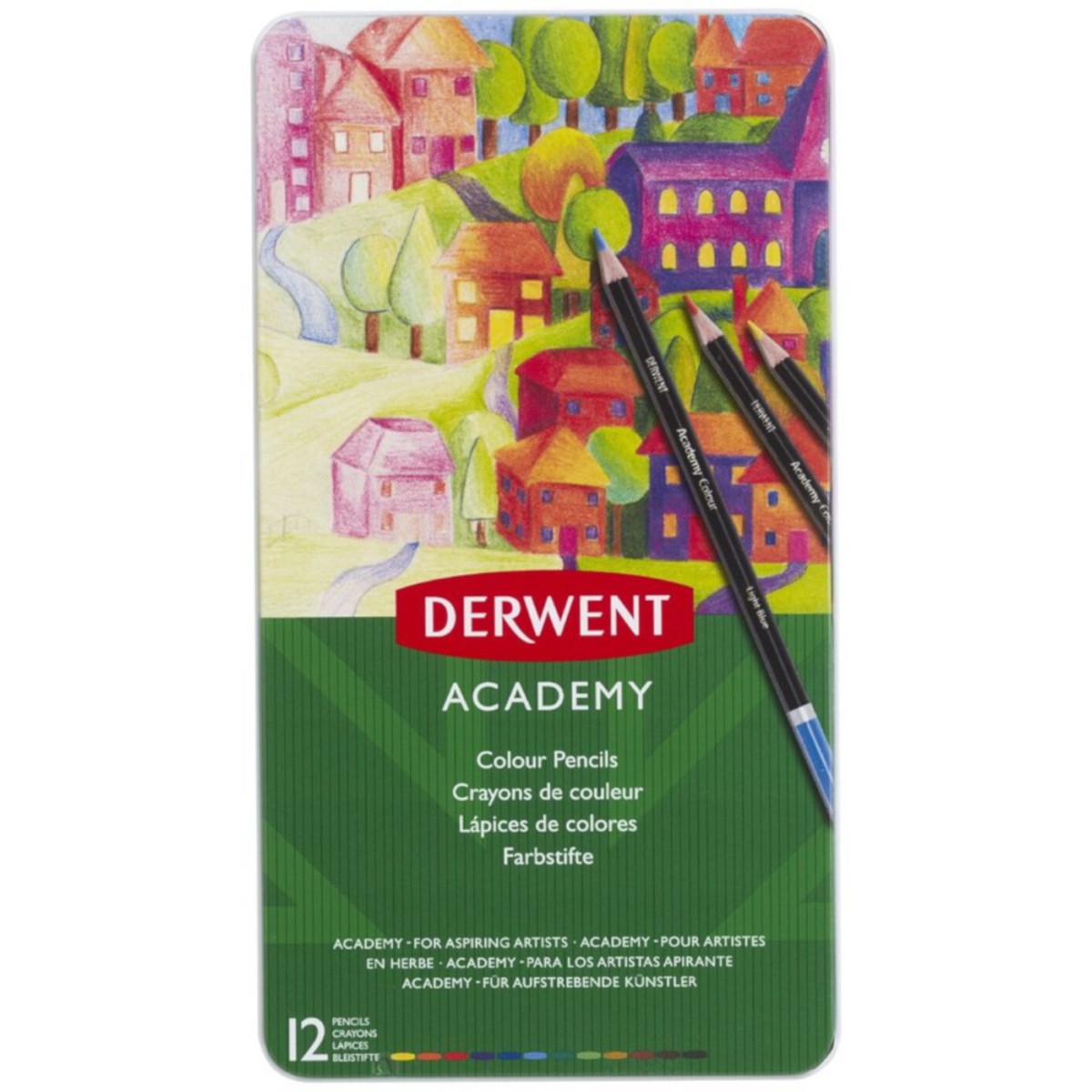 DERWENT – ACADEMY – Metalowe pudełko z 12 kredkami