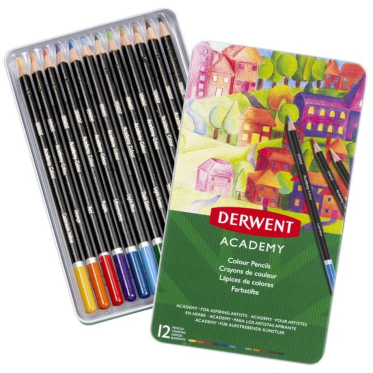 DERWENT – ACADEMY – Metalowe pudełko z 12 kredkami