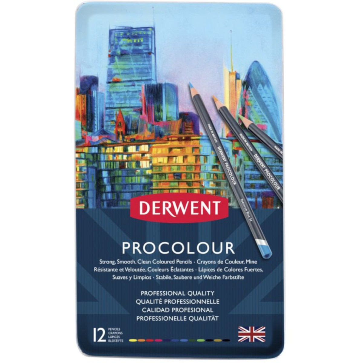 DERWENT – PROCOLOUR – Metalowe pudełko z 12 kredkami