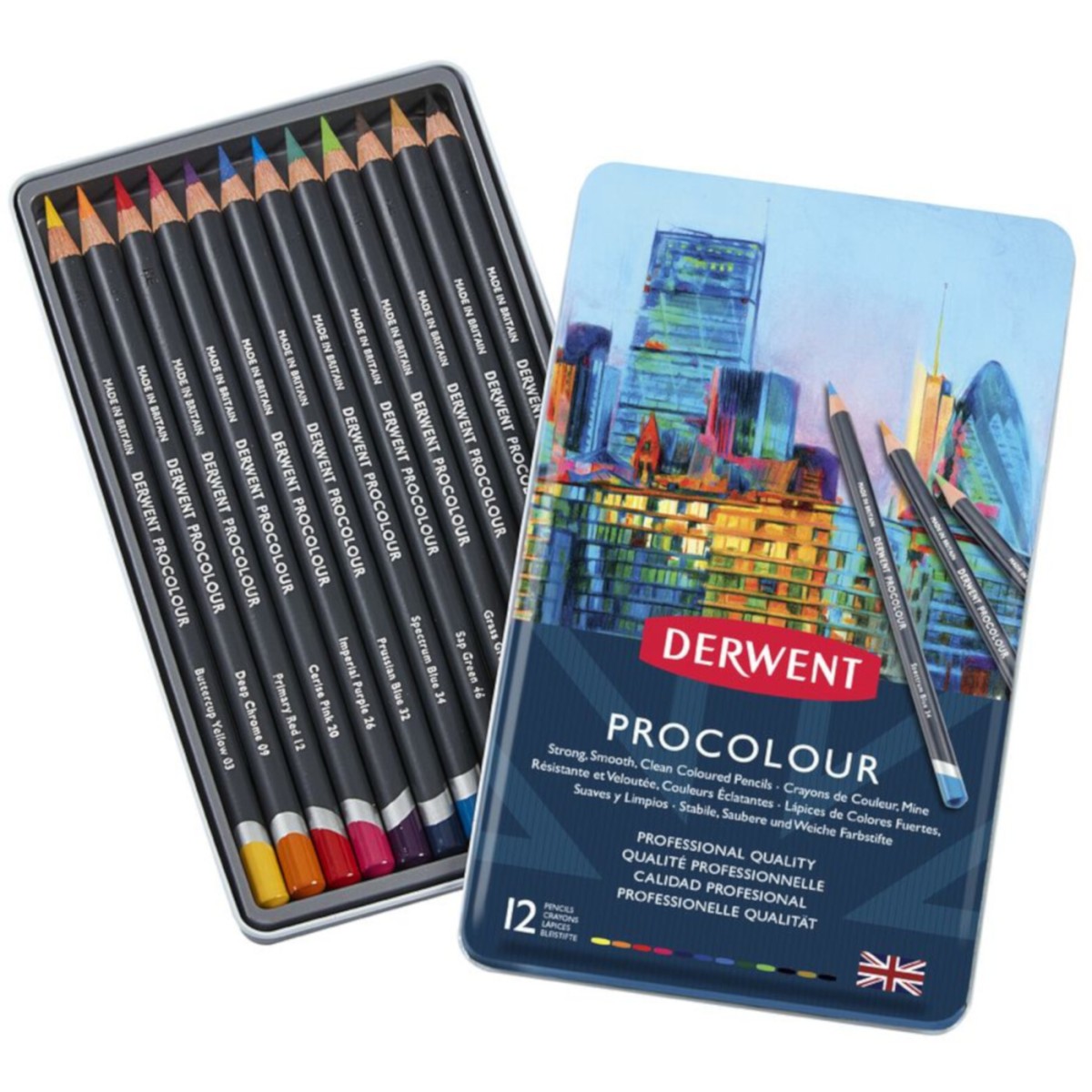 DERWENT – PROCOLOUR – Metalowe pudełko z 12 kredkami