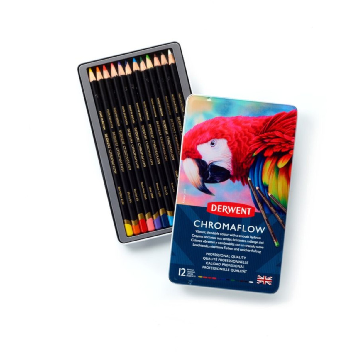 DERWENT - CHROMAFLOW - metalowe pudełko 12 kredek w różnych kolorach