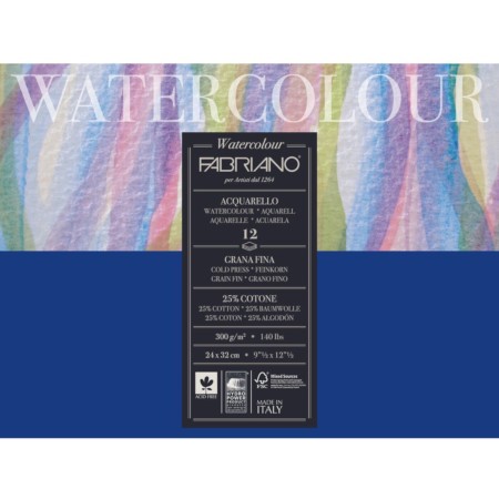 FABRIANO WATERCOLOUR - Blok 24x32 - 300 g/m² - 12 arkuszy o drobnym ziarnie