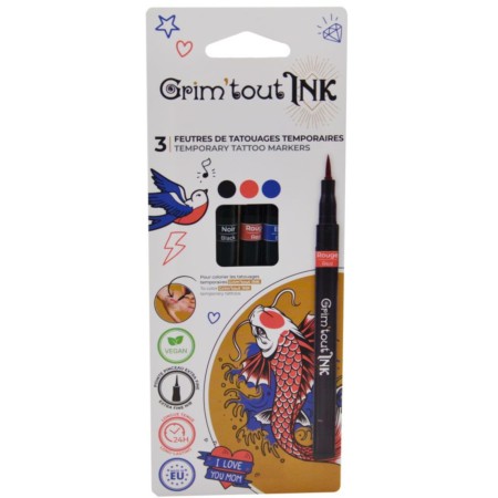 Grim'tout Ink-Set TRADYCYJNY – 3 pisaki do tatuaży tymczasowych