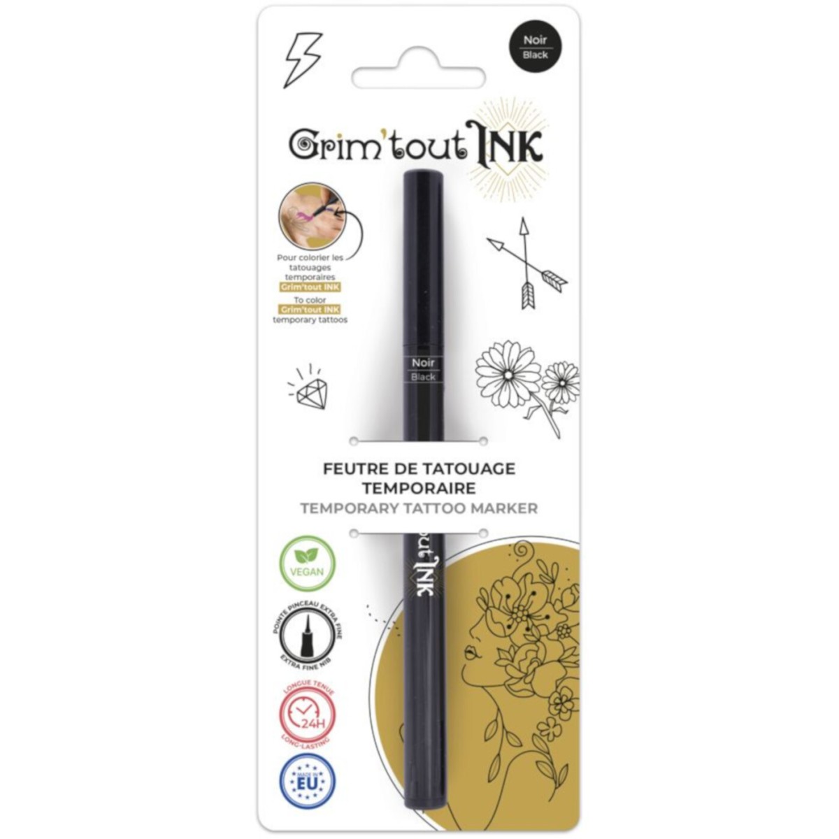 Grim'tout Ink – pisak do tatuaży tymczasowych CZARNY