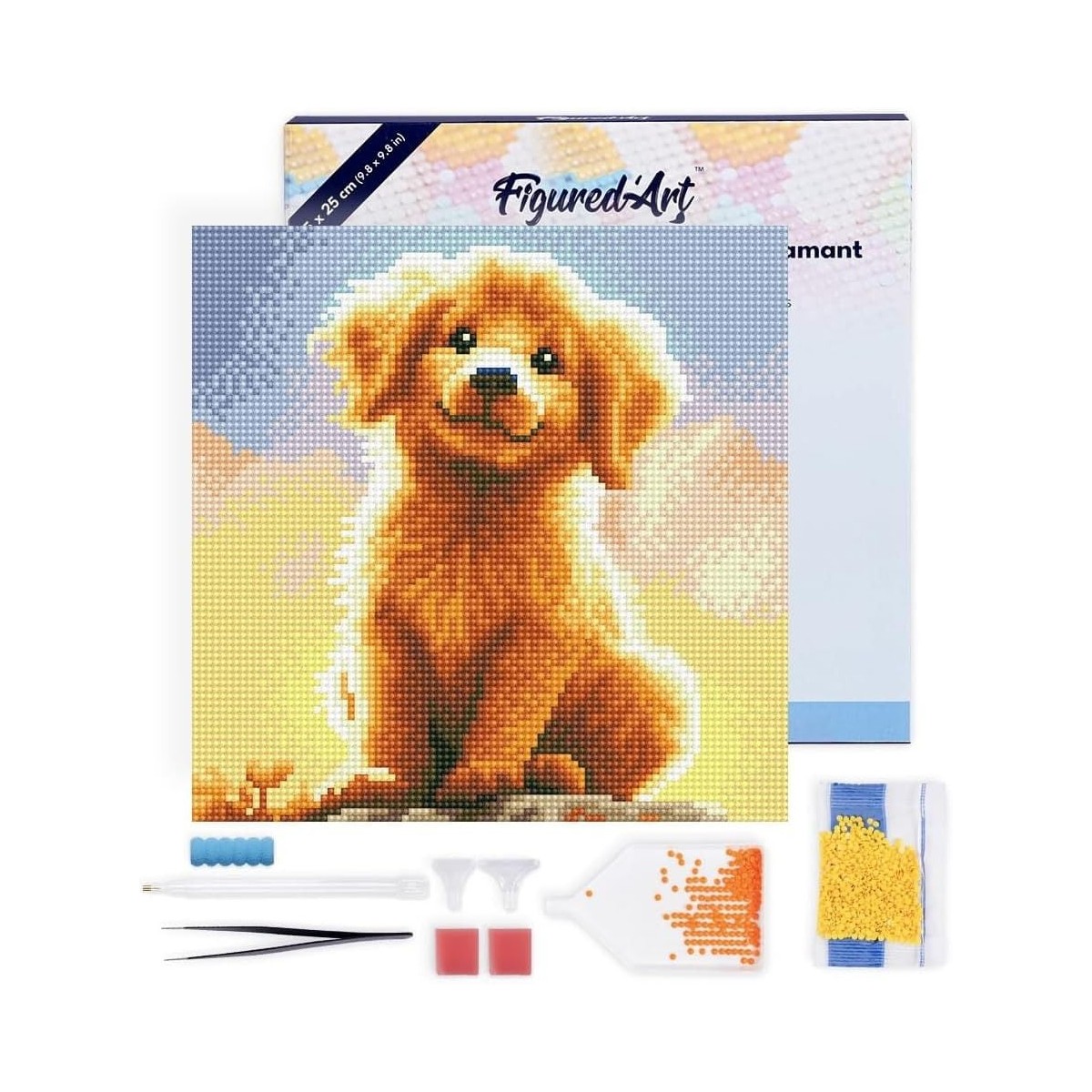 Haft diamentowy Szczeniak golden 25 x 25 – Figure d'Art
