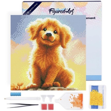 Haft diamentowy Szczeniak golden 25 x 25 – Figure d'Art