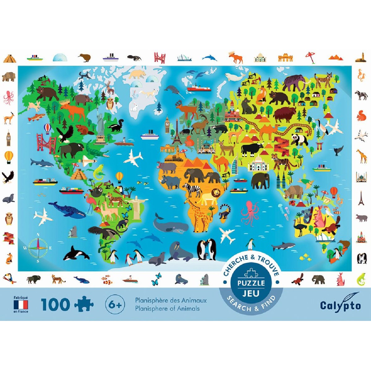 Puzzle obserwacyjne 100 Zwierzęta Świata +6, Calypto | Dadum