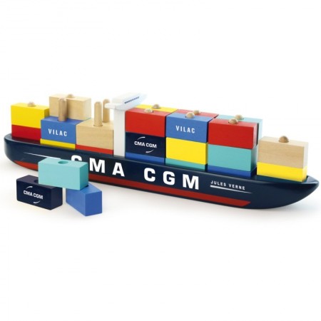 Nakładanka kontenerowiec CMA CGM 34 klocków, Vilac